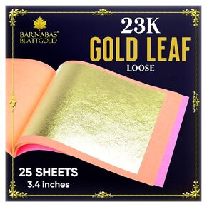 Gold Leaf by Barnabas Blattgold - 23K Genuine Gold Leaf Sheets, 10 Transfer Gold Foil Sheets 3.4 inch, Real Gold Leaf Foil Sheets, Gold Leaf Sheets for Craft, Gold Leaf Sheets for Art
