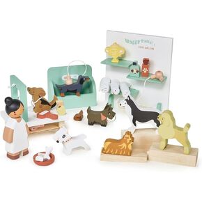Tender Leaf Toys - Waggy Tails Dog Salon - Wooden Interactive Pet Care Grooming Play Set for Kids - Fun Role-Play Set - Learn Responsibility - Improve Fine Motor Skills - Gift for Dog Lovers - Age 3+