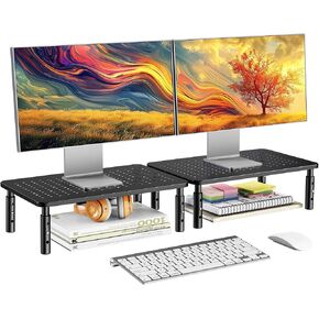 HUANUO Monitor Stand for Desk, Computer Monitor Stand Height Adjustable, Monitor Riser for 2 Monitors, Laptop Stand for Desk, 2 Pack, Black