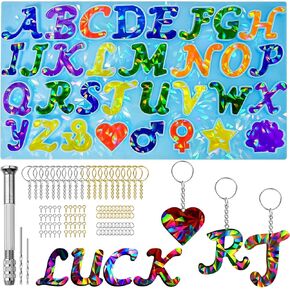 DoreenBow Holographic Resin Alphabet Mold Letter Number Silicone Keychain Molds for Epoxy Resin Craft DIY Letter Jewelry Making
