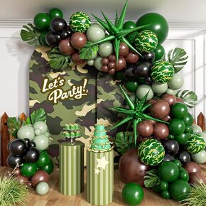 137pcs Camo Balloon Arch Garland Kit, Green and Brown Balloon Arch kit with Dark Green Brown Sage Green Black Foil Balloons for Jungle Hunting Camo Birthday Party Decorations