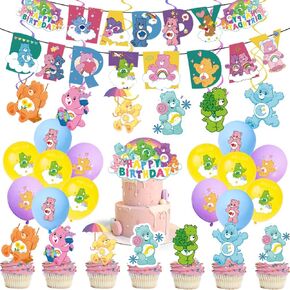 51 PC Cute Bear Bearr Party Supplies مجموعة زخارف مع لافتة ، بالونات ، دوامات معلقة ، أغطية كب كيك للكيك للأولاد رعاية الفتيات اللطيفون.