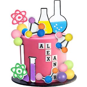 17 PCS Science Cake Topper Scientist Chemistry Theme Cake Decoration for Science Birthday Party Supplies baby shower