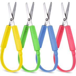4 Pcs Loop Scissors, Adaptive Scissors Mini Loop Scissors Self-Opening Kid Safety Scissors Colorful Spring Scissors for Kids Left Handed Scissors for Special Needs 5.5 Inch