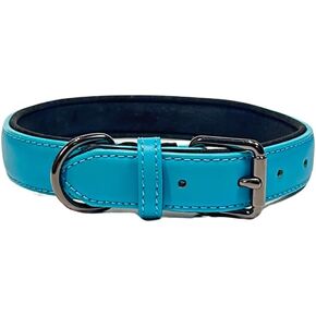 Genuine Leather Dog Collar for Large & X-Large Dogs, Heavy Duty Adjustable Collar 1.18" Width, Rustproof Buckle & Padded Lining for Comfort (Sky Blue, XL-Width 1.18")