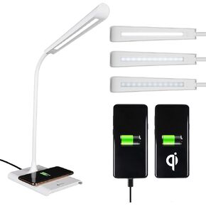 OttLite Power-Up LED Desk Lamp with Wireless Qi Charging & USB Charging Port, with ClearSun LED Technology - Flexible Neck, 3 Brightness Settings, Reduces Eyestrain - Task Lamp for Office & Dorms