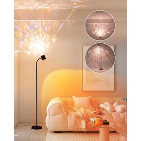 Double Head Ripple Floor Lamp, Sunset Projection Floor Lamp 3 Modes Available & 360°Adjustable Head, with Replaceable Color Flims, 60 Inch, Black