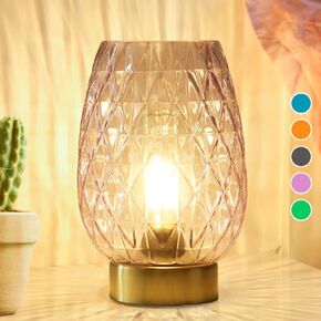 Set 2, Battery Operated Table Lamp with Timer for Home Decoration, Vintage Cordless LED Glass Lamps for Living Room Bedroom Bedside Entryway, Wireless Accent Night Light for Desk Nightstand Shelf