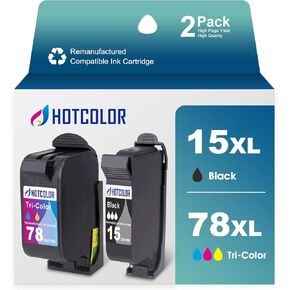 Ink Cartridge 78 15 Replacement for HP 15 78 Ink for HP 940C Ink Deskjet 812c PSC 750 Officejet V40 G85 Ink(1Black/1Tri-Color, 2Pack)