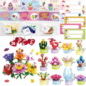 24pcs Flowers Succulent Building Blocks, Kids Easter Basket Stuffers Easter Egg Hunt Classroom School Party Favor