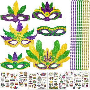 46Pcs Mardi Gras Party Favors Mardi Gras Beads Necklace Mardi Gras Glasses Tattoos Mardi Gras Parade Masquerade Party Favors