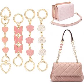 4Pcs Purse Strap Extender, Exquisite Purse Chain Bag for Women, Bag Extender Chain Bag Charms Replacement for Purse Handbag Shoulder Bag(Heart Shape, Flower and Butterfly)