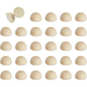 Juvale 30 Pack Split Wood Balls for Crafts, 1.5-Inch Unfinished Half Wooden Beads for Art Supplies