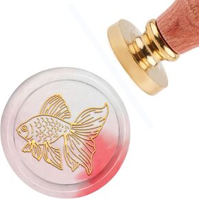 CRASPIRE GOLDFISH WAX SEAL SEAL FISH عتيقة ختم ختم شمع الختم 30 مم 1.18 بوصة قابلة للإزالة من النحاس النحاس ختم مع مقبض خشبي لدعوات الزفاف عيد الميلاد عيد الميلاد