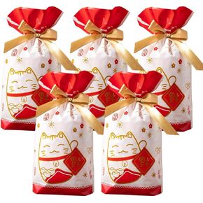 Enjonar 24pcs Treat Bags Party Favor Bags Lucky Cat Gift Bags Plastic Drawstring Bags Candy Bags Goodies Bags Gift Wrapping Bags for Birthday Wedding Baby Shower Bridal Shower Holiday Party