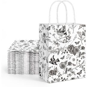 AnyDesign 16Pcs Floral Paper Gift Bags Blue White Party Bags with Handles Chinoiserie Hydrangea Branches Decorative Packaging Bags for Wedding Birthday Party Supply