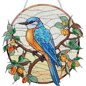SKRYUIE Hanging Diamond Art Kits for Adults Pendant Bird, Special Shaped Crystal DIY Diamond Painting Kit, Acrylic Board Wreath Pendants Double Sided, Home Decor 7.91 x 7.76 Inch x12