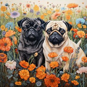 5D Diamond Art Painting Kits by Number for Adults Flowers Pug Diamond Art Full Round Drill Crystal Rhinestone Embroidery Cross Stitch Craft Kits for Home Wall Decor Kits 35x35cm
