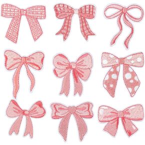 9 Pcs Pink Bow Iron On Patches Cute Iron On Patches for Women Girls Assorted Styles Bowknot Embroidered Patches Cowgirl Sew Applique Repair Patches DIY Sew on Patches for Backpacks Clothing Hat