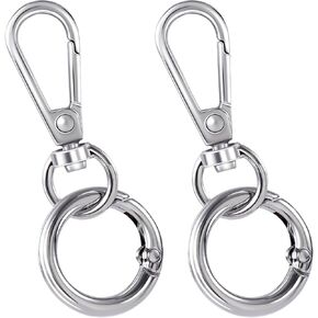 2 Pack Swivel Clasp Clip, Metal Lobster Claw Clasp with O Spring Ring, Snap Jewelry Clasps Keychain Ring Hook for Lanyards DIY Crafts- Silver