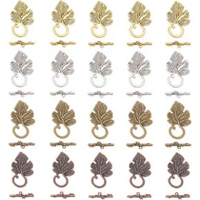 SUPERFINDINGS 40 Sets Tibetan Style Leaf Toggle Jewelry Clasps 4 Colors Necklace Toggle Clasp Alloy Metal T-bar Closure Clasps for Necklace Bracelet Jewelry Making DIY Craft,1.42x0.87x0.18Inch
