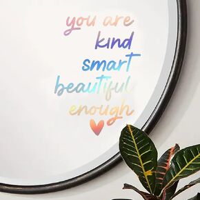 2 Pack 6.3"X5.5" Black Mirror Decal, 3D Vinyl Mirror Decal for Bathroom Decor Accessories or Girl Vanity/Room Decor,Positive Affirmation Mirror Sticker for Kids, Girlfriend,Women Gift (Black)
