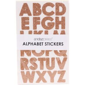 Andaz Press 1 Inch Real Glitter Rose Gold Letters, Alphabet Glitter Stickers, Big Alphabet Stickers For Graduation Cap, Birthday, Classroom Teacher Supplies, Pink Glitter Letters Stickers, 277 Letters