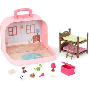 Li’l Woodzeez – Bunk Beds Playset – Travel Toy – Compact Travel Suitcase – Dollhouse Furnitures & Accessories Included – Pretend Play for Kids Age 3+