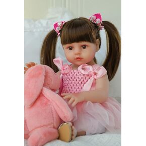 SCOM Lifelike Reborn Dolls Girl -18 Inch Realistic Baby Dolls Newborn Baby Dolls，Lifelike Baby Doll Full Body Silicone Toddler Clothes Gfit Set for Age 3+