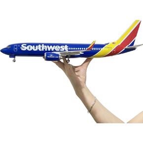 1:100 Scale Large Airplane Model Southwest Airlines 737 Plane Model with LED Light Gift for Business/Birthday/Christmas Diecast Alloy Airplanes for Gift and Collection