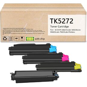TK-5272 TK5272 Toner Cartridges High-Yield TK5272K TK-5272K Toner for ECOSYS M6235cidn M6630cidn M6635cidn P6230cdn Printers（4 Packs, Black,Cyan,Magenta,Yellow,with Chip ）