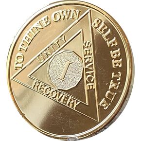 1 Year AA Medallion Large 1.5 Inch 22K Gold Plated Sobriety Chip
