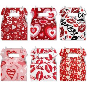 USUKUSI 12 Pcs Valentine's Day Treat Boxes, Heart Goody Bags Valentines Cupcake Candy Cookie Cardboard Boxes for Valentine Party Favor, Classroom Gift Exchange Box