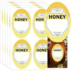 Oval Pure Natural Honey Jars and Bottles Labels 2 x 3 Inch Honey Bee Bottling Labels - Honey Farm Kitchen Name Home Business Round Mason Jar Labels for Honey Quart Jars and Honey Bears 200 Pcs