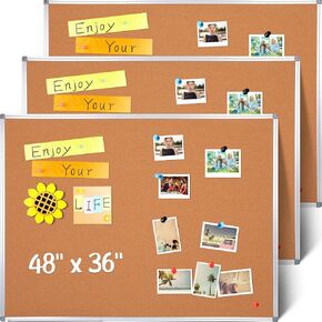 Yeaqee 3 Pcs 48 x 36 Inches Cork Board Bulletin Board Cork Notice Message Note Back to School Board with Silver Aluminum Frame Large Office Board for Wall Mounted Pin Board for School Home Office