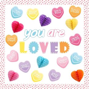 TaoBary 85 Pcs Valentine's Day Bulletin Board Set 3D Heart Honeycomb Owl Love Truck Bulletin Board Cutouts Valentine's Day Classroom Decorations for School Home Party Supplies(Cute)