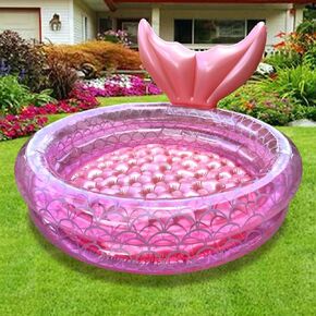 Inflatable Backyard Kiddie Mermaid Pools, Garden Round Swimming Pool for Kids, Kiddie Paddling Pool Indoor&Outdoor Baby Ball Pit Pool (35 inch)