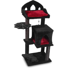 Gothic Cat Tree - 40inch Goth Cat Tree with Throne Goth Bed, Spacious Condo, Spooky Hanging Bat and Durable Sisal Scratching Post - Elegant Black Cat Tree for Majestic Feline Rest (40")