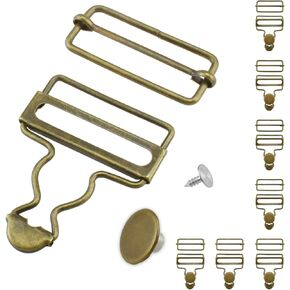 8 Sets Metal Overalls Buckles, 1.62" Overall Clip Replacement, Metal Suspender Buckles with Adjustable Slide Buckle and Buttons, Bib Pants DIY Sewing Accessories (Bronze)