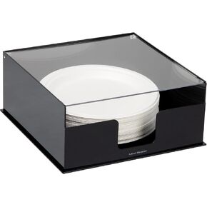 Mind Reader Paper Plate Holder, Covered Dispenser, Dinner Party Essentials, Plate Caddy, Acrylic, 11" L x 11" W x 5" H, Black