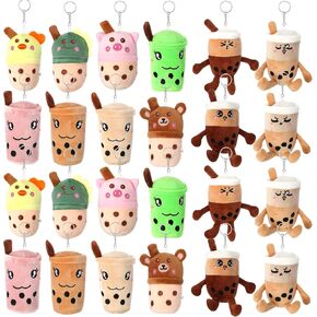 Sumind 24 Pcs 4.7 Inch Bubble Tea Keychain Plush Pillow Bubble Teacup Shaped Pillow Milk Stuffed Tea Plushies with Suction Cup Party Decor for Backpack Purse Teen Adult, 12 Style