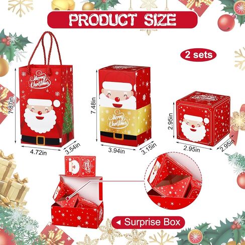 Kosiz Christmas Exploding Gift Box Set of 2 Exploding Pop Gift Box for Money Pop Gift Box Explosion Money Gift Boxes for Cash Birthday Xmas Relatives Friends Women Men Kids Gift (Santa Claus) in Saudi Arabia