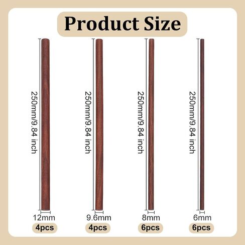 OLYCRFAT 18Pcs 4 Size Walnut Dowel Rods 11.8 Inch Long Dowel Rods Wood Sticks 6/7.6/10/11.7mm Dia Unfinished Round Sticks Wooden Carving Blocks for Building Model Macrame DIY Craft - Coconut Brown in Saudi Arabia