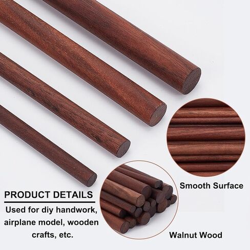 OLYCRFAT 18Pcs 4 Size Walnut Dowel Rods 11.8 Inch Long Dowel Rods Wood Sticks 6/7.6/10/11.7mm Dia Unfinished Round Sticks Wooden Carving Blocks for Building Model Macrame DIY Craft - Coconut Brown in Saudi Arabia