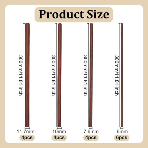 OLYCRFAT 18Pcs 4 Size Walnut Dowel Rods 11.8 Inch Long Dowel Rods Wood Sticks 6/7.6/10/11.7mm Dia Unfinished Round Sticks Wooden Carving Blocks for Building Model Macrame DIY Craft - Coconut Brown in Saudi Arabia