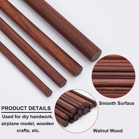 OLYCRFAT 18Pcs 4 Size Walnut Dowel Rods 11.8 Inch Long Dowel Rods Wood Sticks 6/7.6/10/11.7mm Dia Unfinished Round Sticks Wooden Carving Blocks for Building Model Macrame DIY Craft - Coconut Brown in Saudi Arabia