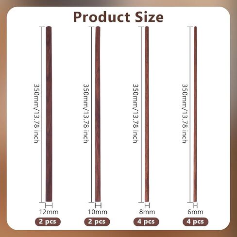 OLYCRFAT 18Pcs 4 Size Walnut Dowel Rods 11.8 Inch Long Dowel Rods Wood Sticks 6/7.6/10/11.7mm Dia Unfinished Round Sticks Wooden Carving Blocks for Building Model Macrame DIY Craft - Coconut Brown in Saudi Arabia