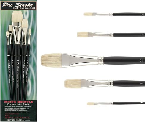 Creative Mark Mark Pro Stroke Premium White Chungking Hog Bristle Artist Paint Brush - مجموعة مسطحة من 5 - فرشاة شعرية طبيعية مع التحكم الكبير في الزيوت والألوان المائية والأكريليكات والألكينز والكازين in Kuwait