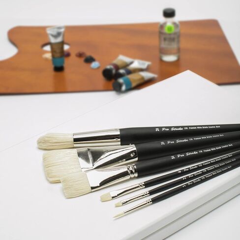 Creative Mark Mark Pro Stroke Premium White Chungking Hog Bristle Artist Paint Brush - مجموعة مسطحة من 5 - فرشاة شعرية طبيعية مع التحكم الكبير في الزيوت والألوان المائية والأكريليكات والألكينز والكازين in Kuwait