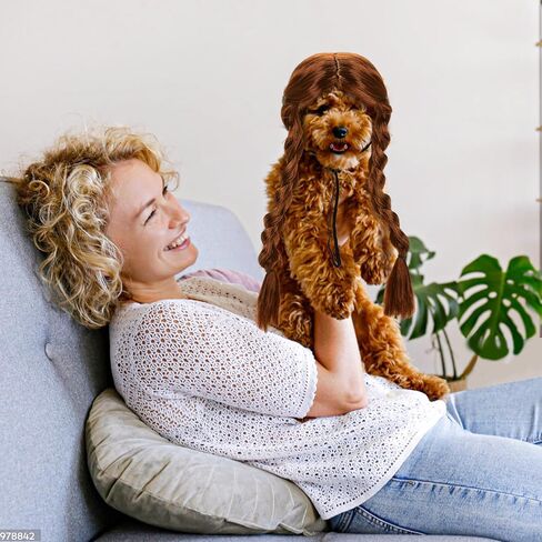 مضحك الكلب والقطط الضفائر الباروكة - تصميم غطاء الرأس البني للقطط والكلاب الصغيرة فقط ، وملحقات شعر الحيوانات الأليفة لطيف ، وأزياء الأزياء ، ولعب الملابس في عيد الهالوين ، عيد الميلاد ، ديكور الحفلات (ضفائر مزدوجة) in Kuwait